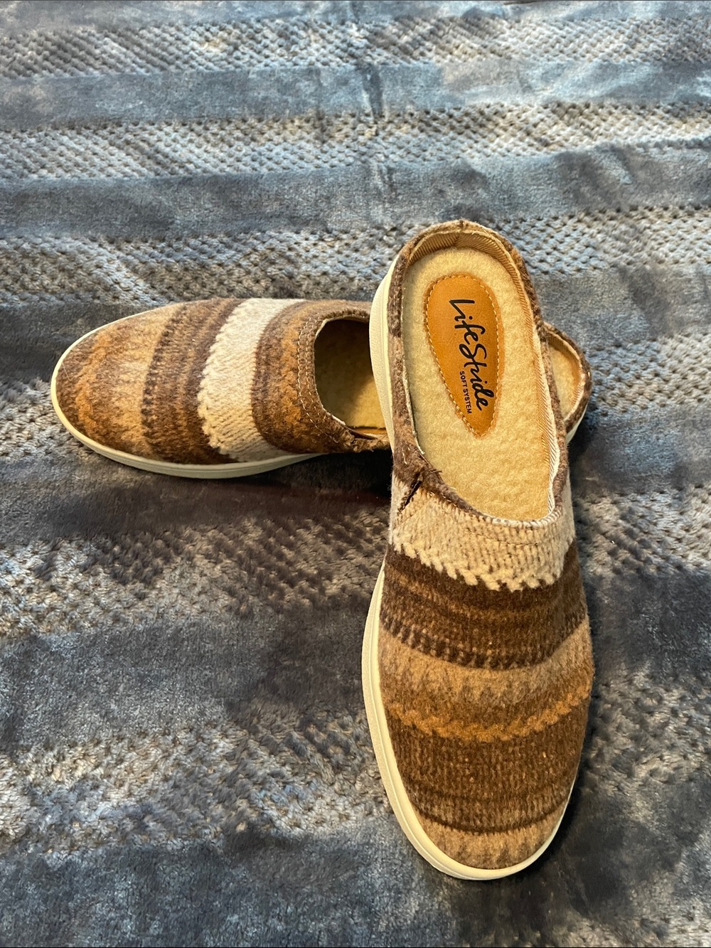 Life Stride Brown and Tan Striped Slip-On Clog Mules